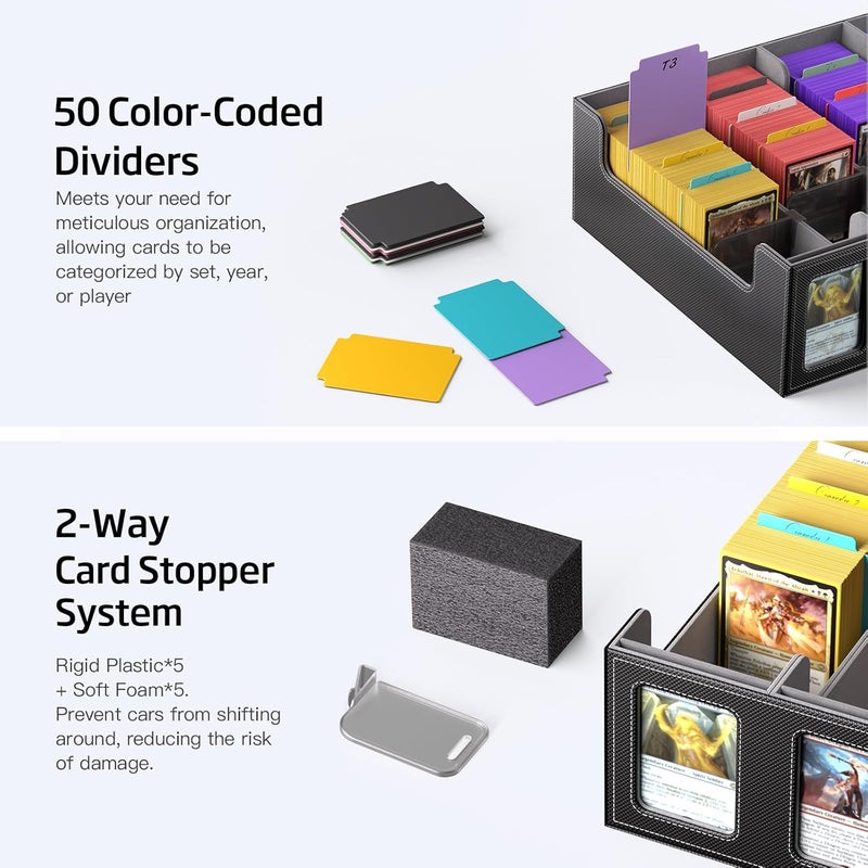 MORCCO Trading Card Storage Box 5-Row 3900+ Capacity,TCG MTG Card Case with Magnetic Lid & Commander Display,Top Loader Storage for Sports Cards,Includes Dividers Dice Box - Image 5